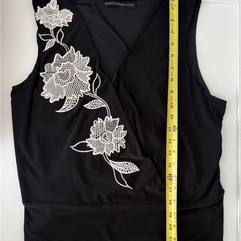 Black Sleeveless Top with White Floral Embroidery - Picture 4 of 6